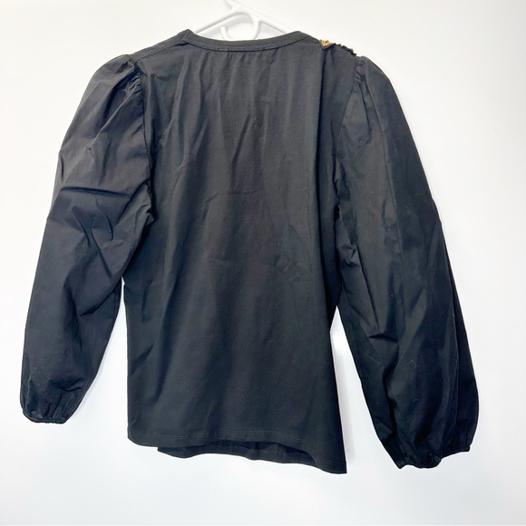 VERONICA BEARD franchi embellished applique top in black puff sleeve size small - Picture 8 of 12